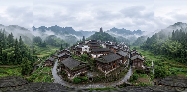 雾岭山村全景预览